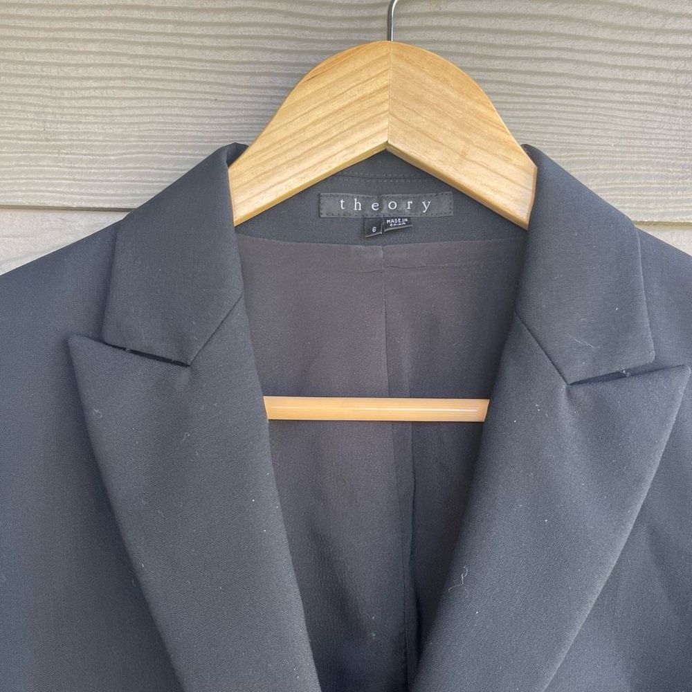 Theory Wool Blend Double Button Fitted Black Blaz… - image 2
